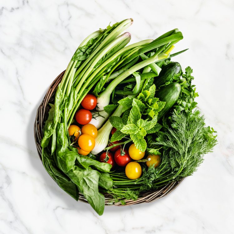 vegetables basket flat lay style