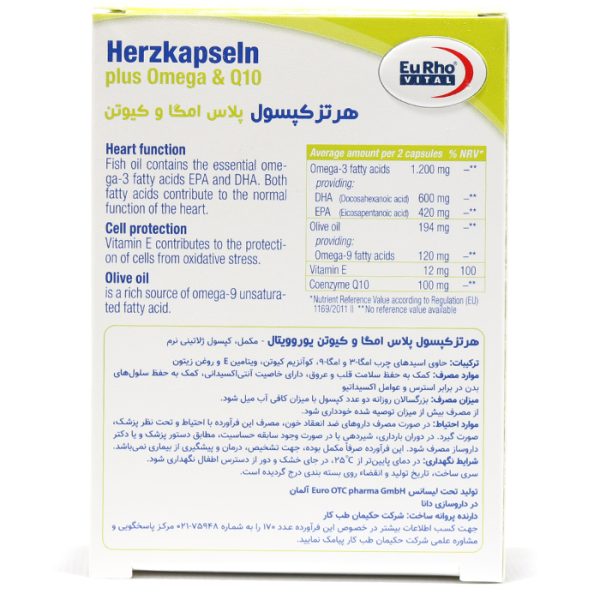 جدول کپسول هرتز پلاس امگا و کیوتن یوروویتال