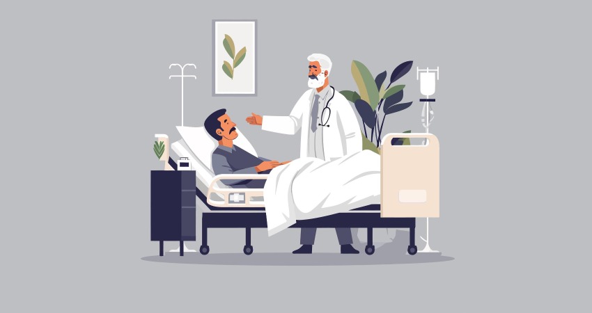 a doctor visits a patient lying on hospital bed 951778 47041