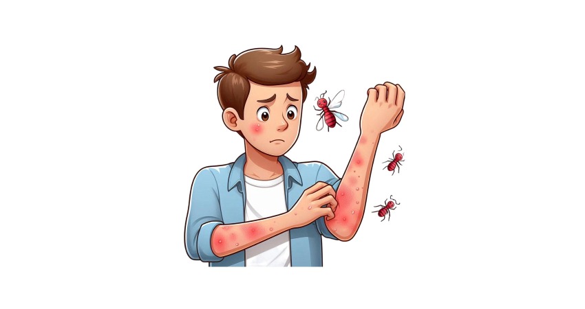 man with rash arm suffers from itching cartoon illustrations vector 1163677 3996