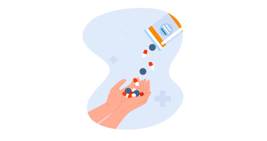 vector illustration showing how pills from bottle are poured onto hands 230164 245