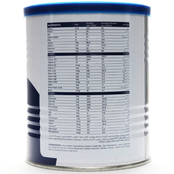 جدول پودر استیدی کرب نوتریتی آل