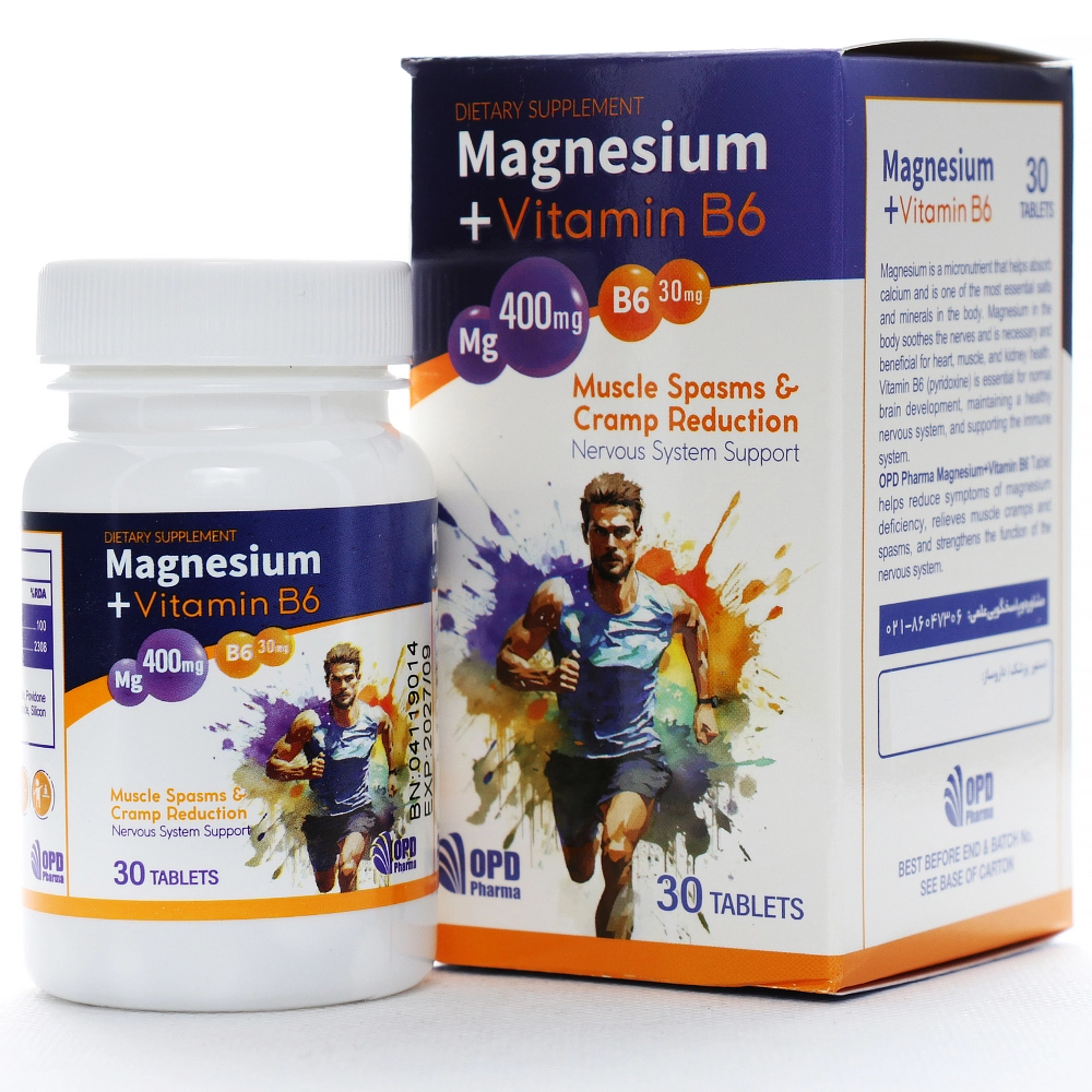 قرص منیزیم پلاس ویتامین ب6 او پی دی فارما قرص منیزیم پلاس ویتامین ب6 او پی دی فارما