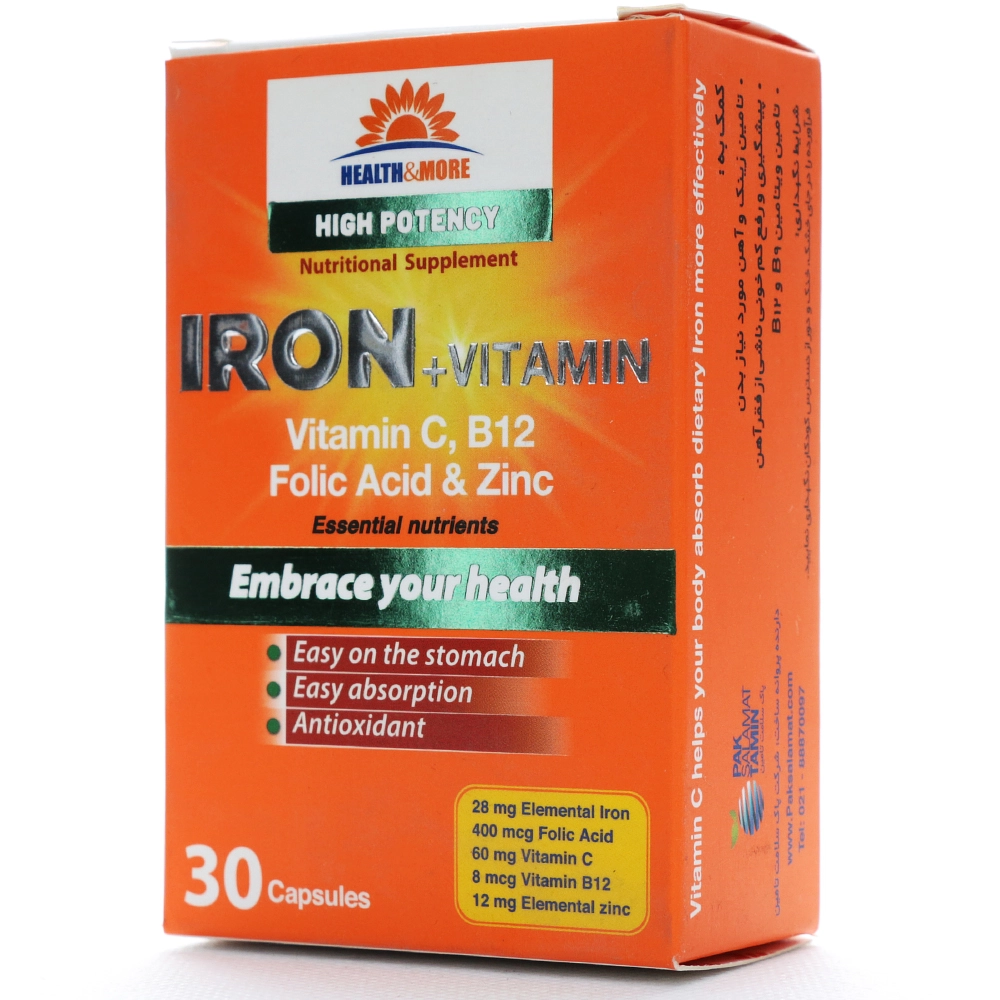کپسول آیرون پلاس ویتامین سی و ب12 هلث اند مور کپسول آیرون پلاس ویتامین سی و ب12 هلث اند مور