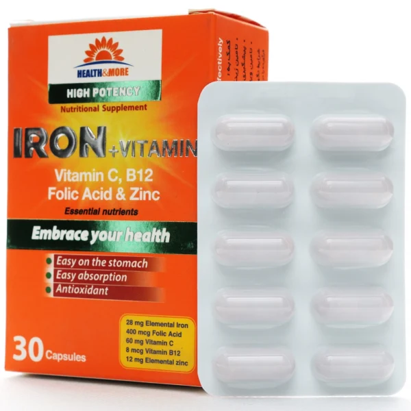 کپسول آیرون پلاس ویتامین سی و ب12 هلث اند مور