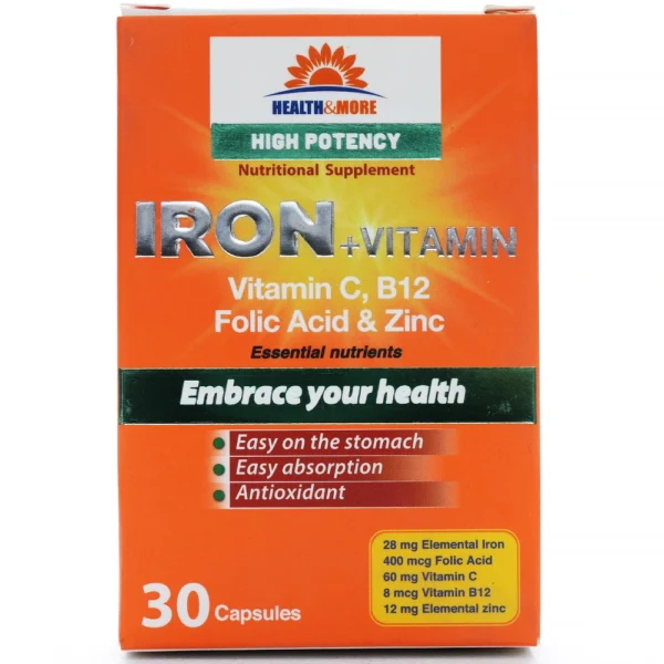 کپسول آیرون پلاس ویتامین سی و ب12 هلث اند مور